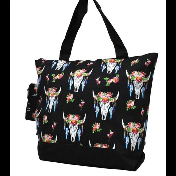 NGIL Flowered western Bull Skull Tote - Picture 1 of 2
